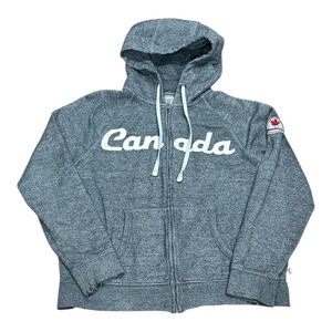 Canadiana Hoodie Mens Medium Gray Full Zip Canada Spell Out Patch Sweatshirt